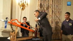 Obama Launches Extreme Marshmallow Cannon