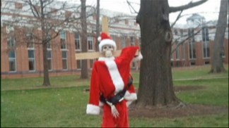 Santa Skeleton Nailed to Cross in Leesburg
