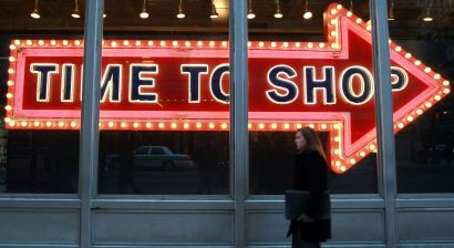 Holiday shopping sign reads: "Time to Shop"