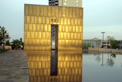 The memorial gate entrance to the Oklahoma City National Memorial.