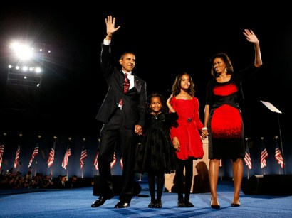 President-elect Barack Obama, First Lady to be, Michelle, and their daughters Malia (red dress) and Sasha (black dress) will move to Washington this weekend. President-elect Barack Obama, First Lady to be, Michelle, and their daughters Malia (red dress) and Sasha (black dress) will move to Washington this weekend.