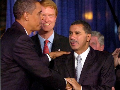President Obama greeted New York Gov. David Paterson at an upstate event Monday, but relations between the two are strained.