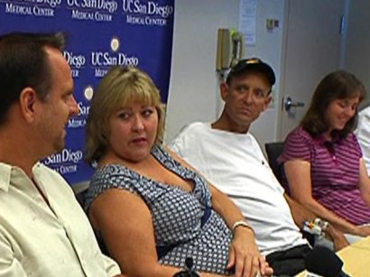 From feft: Patrick Ford (donor to Paul Bryan), 42, of San Carlos, a UPS sales executive; Patti Ford (recipient from Robyn Bryan), 50, a former "outside sales" executive; Paul Bryan, (recipient from Patrick Ford), 50, of Escondido, a Golf Mart club salesma