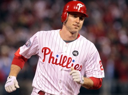 Chase Utley runs the bases on his 3-run home run in the bottom of the first inning against the New York Yankees in Game Five of the 2009 MLB World Series at Citizens Bank Park.