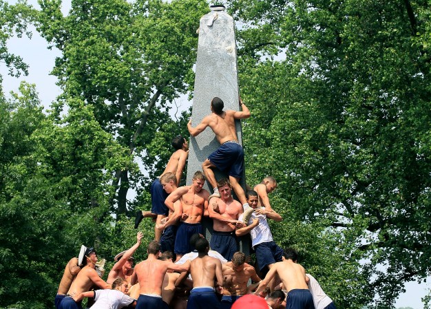 Naval Academy Plebes Take on Herndon Monument