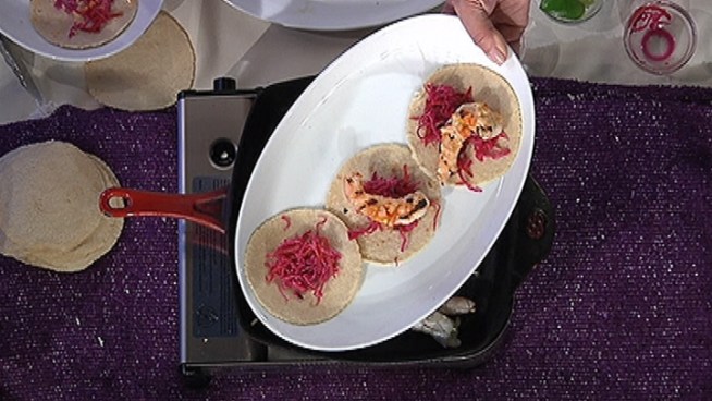 Rosa Mexicano Chef Steven Lukis shares barbecue tips and a recipe for Shrimp San Felipe.