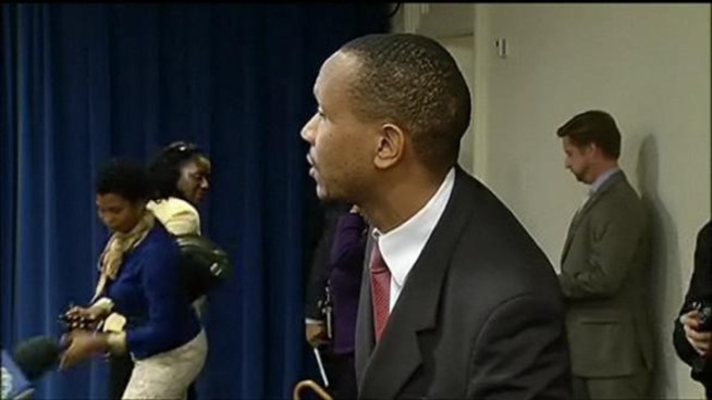Sulaimon Brown stopped by the mayor's news conference after he was escorted from his office Thursday.