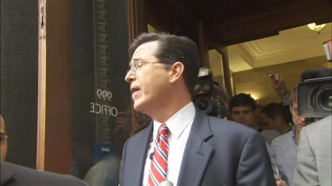 A crowd of Stephen Colbert fans sang happy birthday to him outside the Federal Election Commission, where he was <a href=