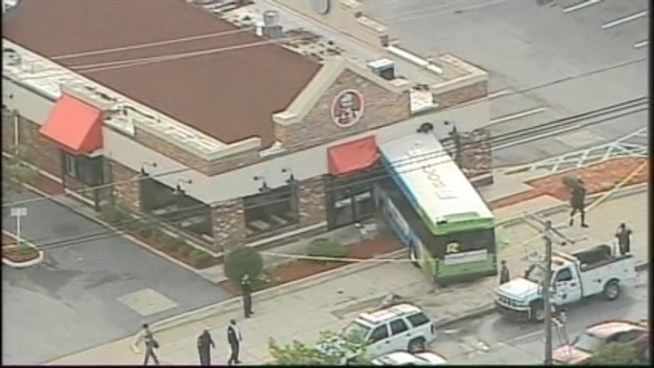 A Ride-On bus crashes into a KFC in Silver Spring, Md.