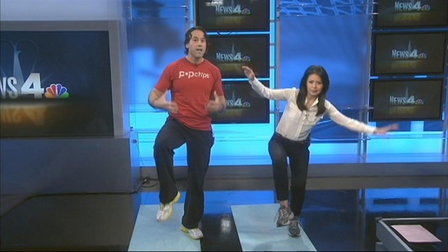 High energy personal trainer Laurent Amzallag shows Angie Goff 3 fun exercises you can do at home to tone your body. This work-out segment will have you laughing as you learn the sexy squat, side hops and how to quickly work your core.