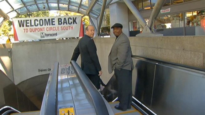 News4's Derrick Ward talks to passengers and businesses excited about the re-opening of the Dupont Circle Metro Station south entrance.