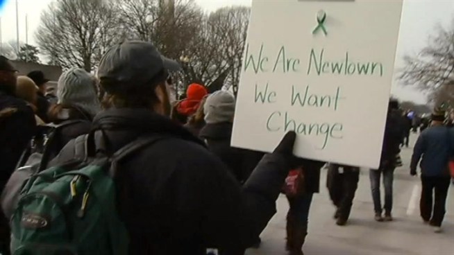 Gun control supporters, including residents of Newtown, Connecticut, marched from Capitol Hill to the Washington Monument Saturday. News4's Derrick Ward spoke to demonstrators on both sides of the debate.