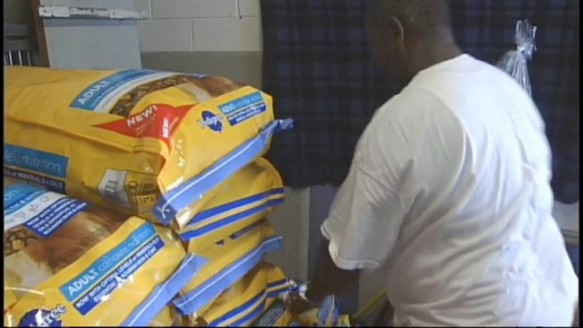 The Washington Animal Rescue League is giving dog food donated by Pedigree to its food bank for giveaway to needy pet owners.