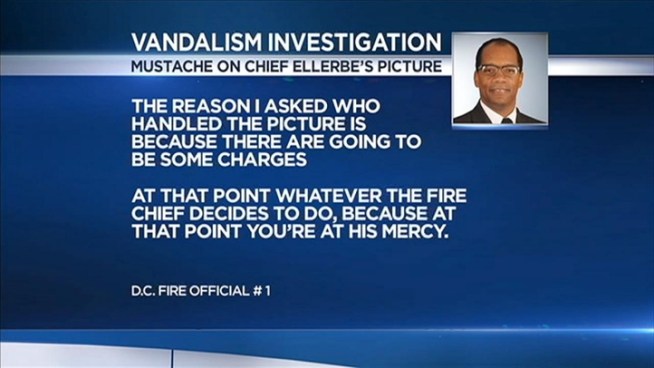Someone drew a mustache on an official picture of Fire Chief Ken Ellerbe, prompting a police investigation. News4's Tom Sherwood reports.