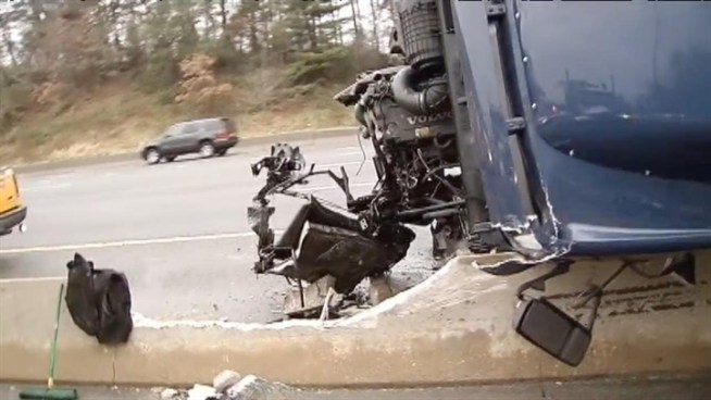 Firefighters making a legal U-turn were hit by a tractor-trailer. News4's Jackie Bensen reports.