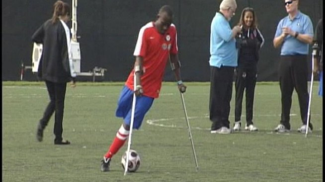 Haiti's all amputee soccer team worked out at RFK stadium Tuesday. The group is on a U.S. tour to spread a message of hope. Jane Watrel has the story.