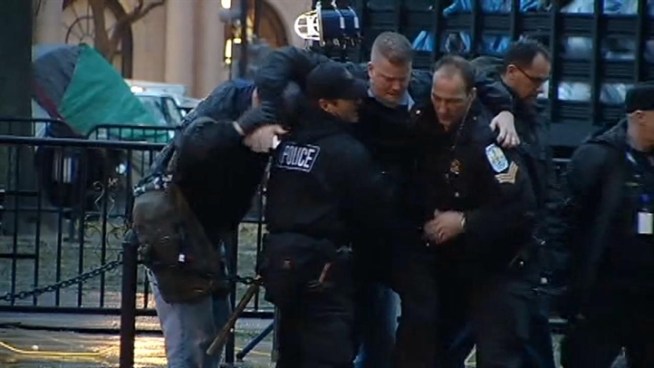The Occupy D.C. camp at McPherson square turned violent Saturday night when police say a protester threw a brick at a U.S. Park Police officer.