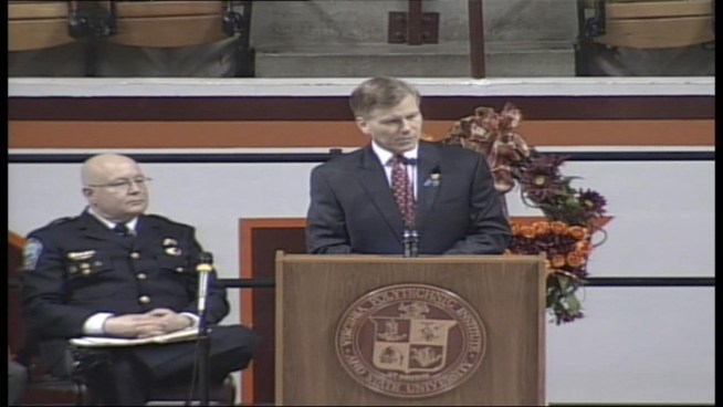 The funeral was held this afternoon for Officer Deriek Crouse, who was killed Thursday while making a routine traffic stop at Virginia Tech.