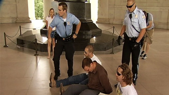 Five people were arrested for dancing at the Jefferson Memorial.