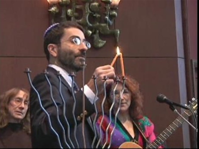 Pre-schoolers celebrate the beginning of Hanukkah.