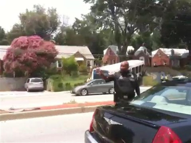 A Metrobus crashes into a raised driveway in <a title=
