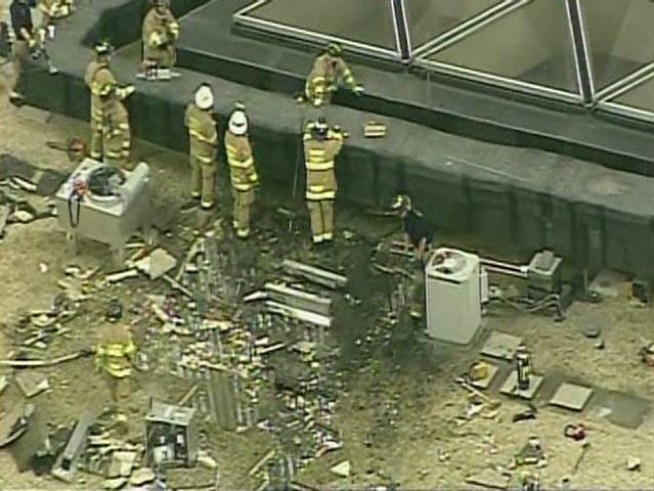 A 10-story office complex in McLean was evacuated Tuesday afternoon because of a three-alarm fire.