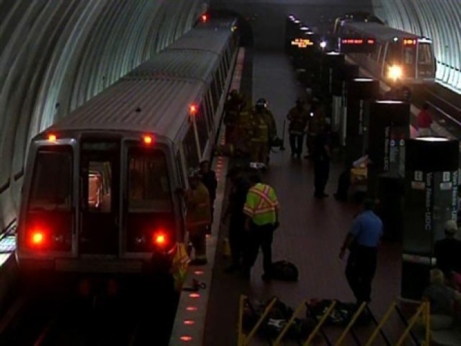 Emergency crews respond to a report of a man struck by a train at the Van Ness-UDC Metro Station.