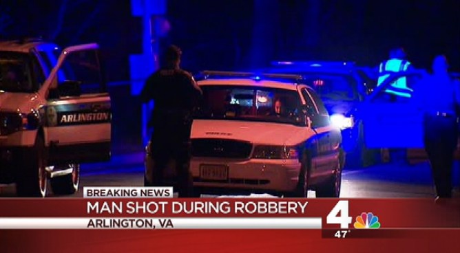 Someone approached the victim at S. Arlington Ridge Road and S. Lang Street, displaying a gun and demanding money.