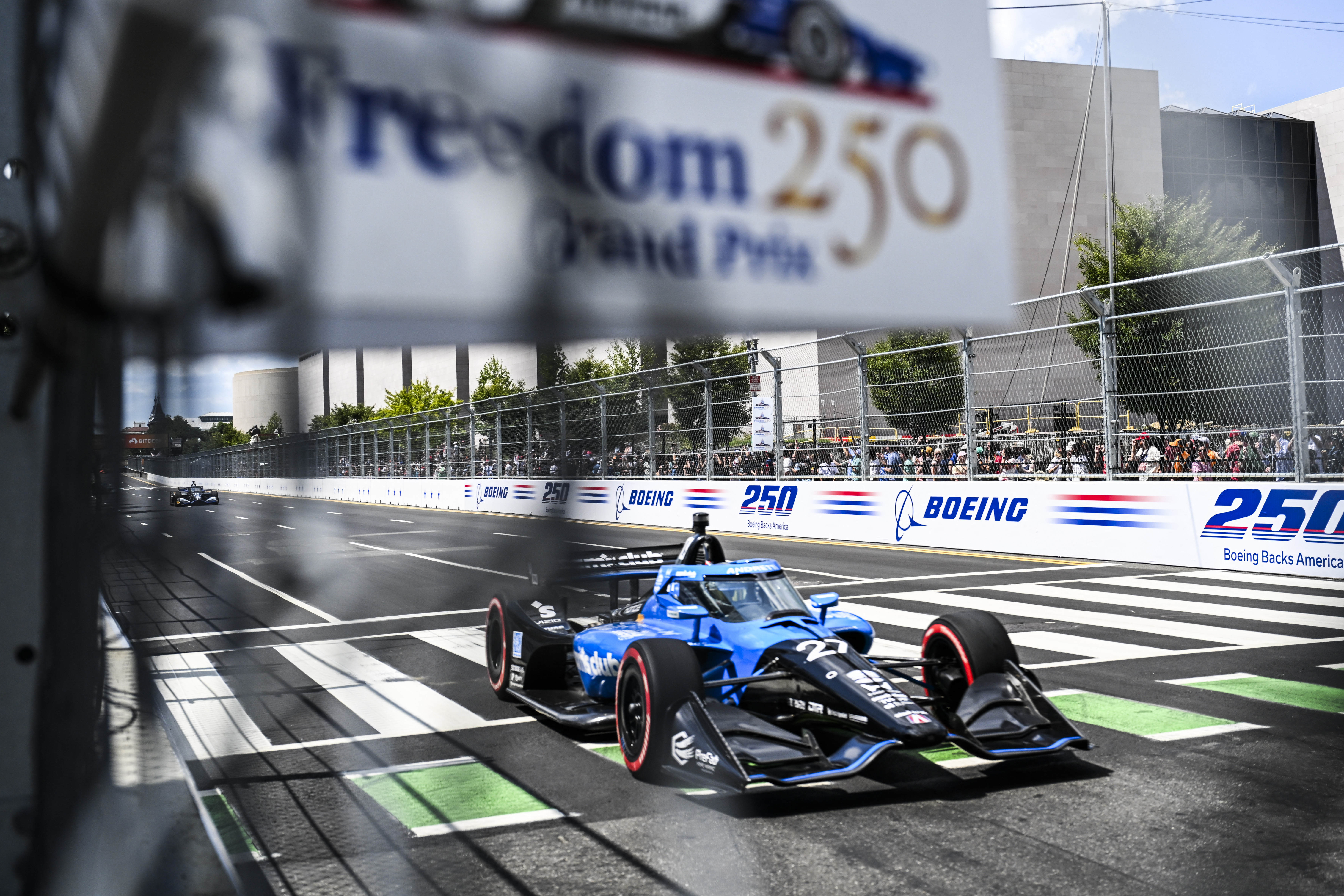 U.S. driver #27 Kyle Kirkwood races during the IndyCar Freedom 250 Grand Prix.