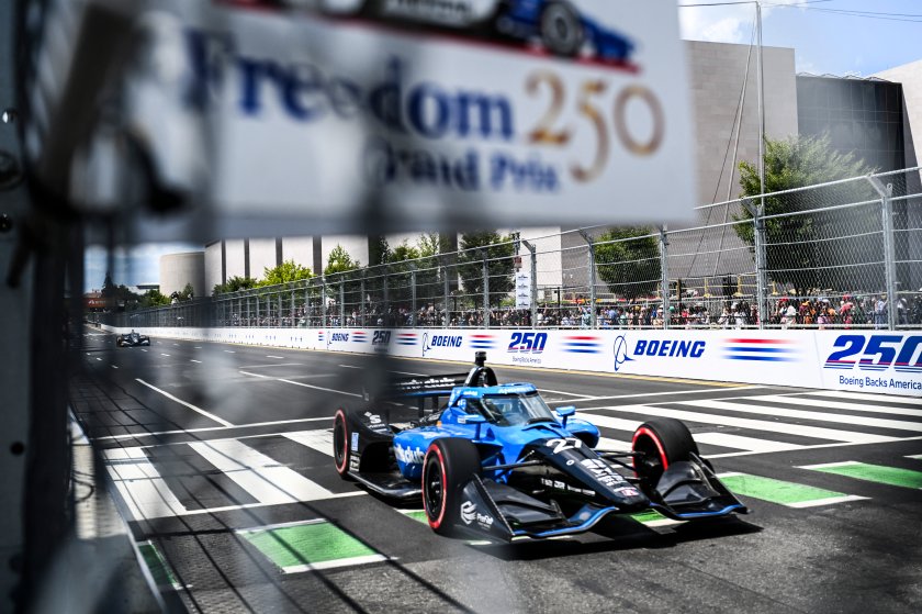 U.S. driver #27 Kyle Kirkwood races during the IndyCar Freedom 250 Grand Prix.