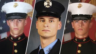 These file photos provided by the U.S. Marine Corps show, Sgt. Benjamin S. Hines, 31, of York, Pa., Staff Sgt. Christopher K.A. Slutman, 43, of Newark, Del., and Cpl. Robert A. Hendriks, 25, of Locust Valley, N.Y.
