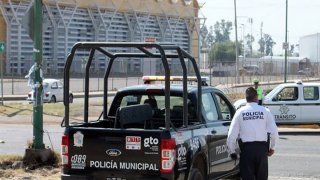 Irapuato officers oversee security of a main road in March 2019.