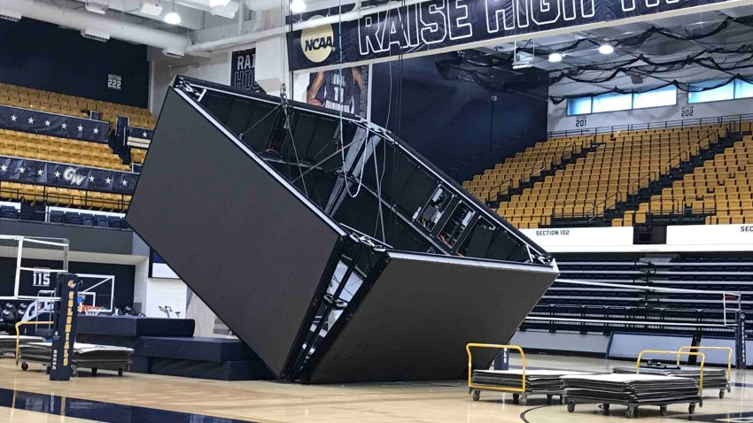Jumbotron Crashes Onto Basketball Court at George Washington University