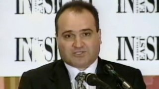 This 1998 file frame from video provided by C-SPAN shows George Nader, then-president and editor of Middle East Insight. Nader, a key witness in special counsel Robert Mueller's investigation, entered a plea deal in federal court in Alexandria, admitting transporting a 14-year-old boy from the Czech Republic to Washington, D.C., in 2000 to engage in sexual activity.