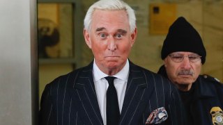 Former campaign adviser for President Donald Trump, Roger Stone, leaves federal court in Washington.
