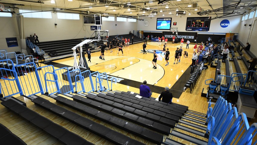 An empty basketball arena during the NCAA men's college basketball tournament