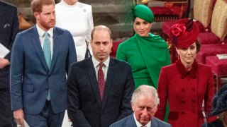 From left, Britain's Prince Harry, Prince William, Meghan Duchess of Sussex and Kate, Duchess of Cambridge leave the annual Commonwealth Service at Westminster Abbey in London Monday March 9, 2020. Britain's Queen Elizabeth II and other members of the royal family along with various government leaders and guests are attending the annual Commonwealth Day service, which is also the last event for Meghan and Harry as senior royals before they break from Buckingham Palace.