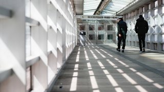 Pedestrians walk in New York City