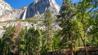 Yosemite Valley School, lower right, stands in Yosemite National Park, Calif.