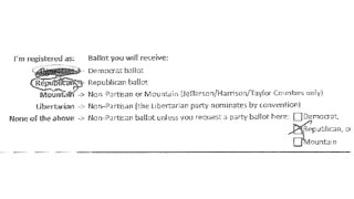 An absentee ballot request allegedly altered by a West Virginia postal carrier.