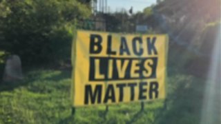 A Black Lives Matter banner at Unitarian Universalist Church