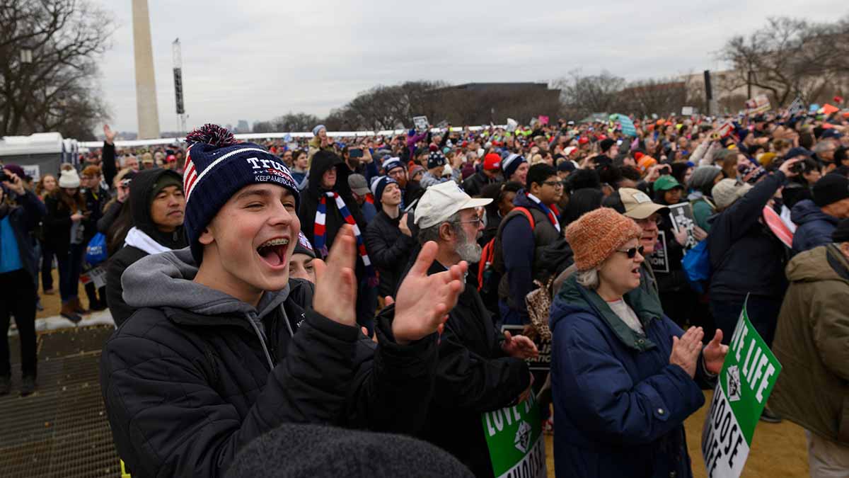 Pro-life demonstrators take part in the 47th annual “March for Life” in Washington, DC, on January 24, 2020. (Photo by Roberto SCHMIDT / AFP) (Photo by ROBERTO SCHMIDT/AFP via Getty Images)