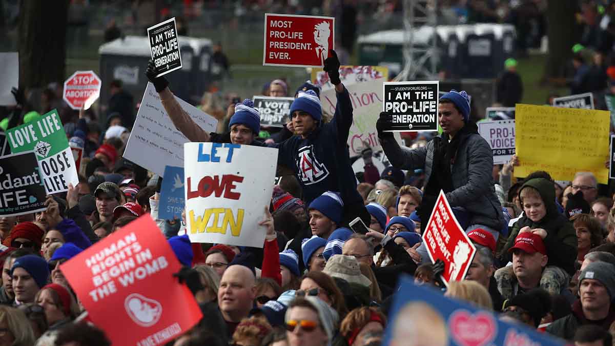 WASHINGTON, DC – JANUARY 24: People gather for the 47th March For Life rally on the National Mall where U.S. President Donald Trump addressed the crowd, January 24, 2019 in Washington, DC. The Right to Life Campaign held its annual March For Life rally and march to the U.S. Supreme Court protesting the high court’s 1973 Roe V. Wade decision making abortion legal. (Photo by Mark Wilson/Getty Images)