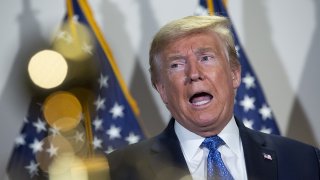 President Donald Trump speaks to members of the media following the weekly Senate Republican caucus luncheon at the Hart Senate Office Building in Washington, D.C., May 19, 2020.