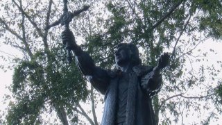 The Christopher Columbus statue in Columbia, South Carolina. The statue was a gift to the people of Columbia from the Daughters of the American Revolution.