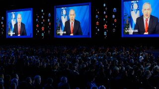 Benjamin Netanyahu, Prime Minister of Israel seen speaking