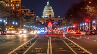 Capitol Building of United States at twilight time, Washington DC, USA