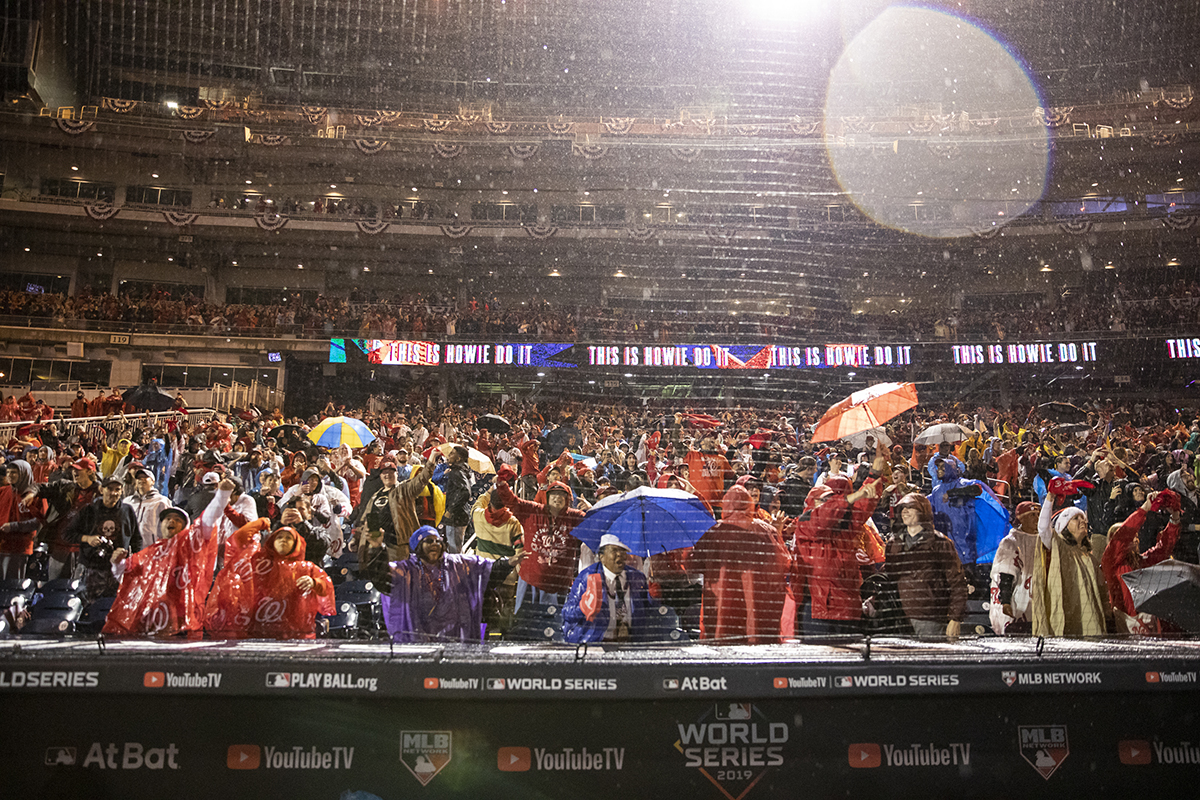 Nationals fans react to the home run that gave the Washington Nationals the lead in Game 7 of the World Series at an official watch party at Nationals Park on October 30, 2019 in Washington, D.C.(Photo by Samuel Corum/Getty Images)