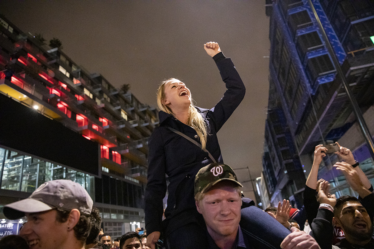 Nationals fans stream into the streets outside Nats Park. (Photo by Samuel Corum/Getty Images)