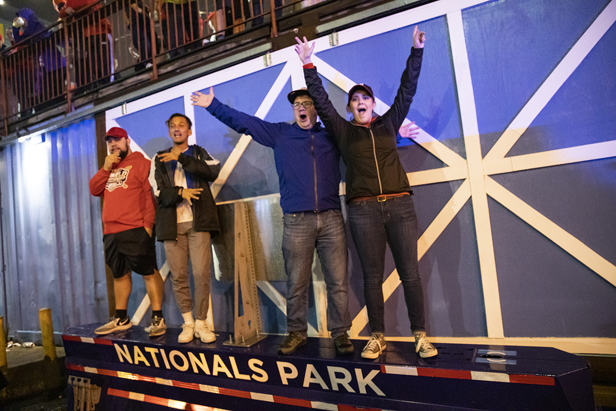 Nationals fans stream into the streets outside of Nationals Park celebrating the Nats' World Series victory. The Washington Nationals defeated the Houston Astros 6-2 in Game 7 of the World Series, winning the first World Series championship in franchise history and the first for Washington, D.C. since 1924. (Photo by Samuel Corum/Getty Images)